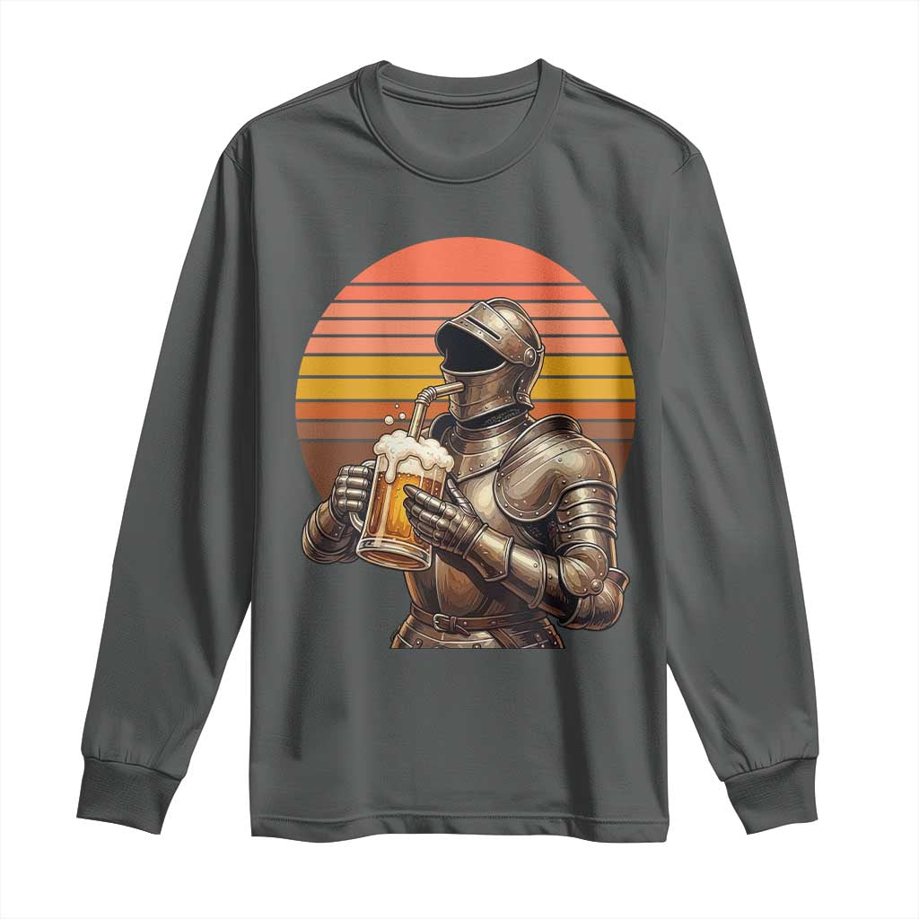 Funny Medieval Renaissance Drinker Long Sleeve Shirt Vintage Knight In Armor Beer Lover