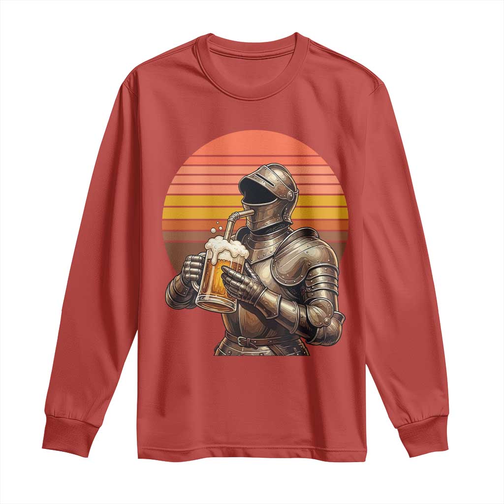 Funny Medieval Renaissance Drinker Long Sleeve Shirt Vintage Knight In Armor Beer Lover