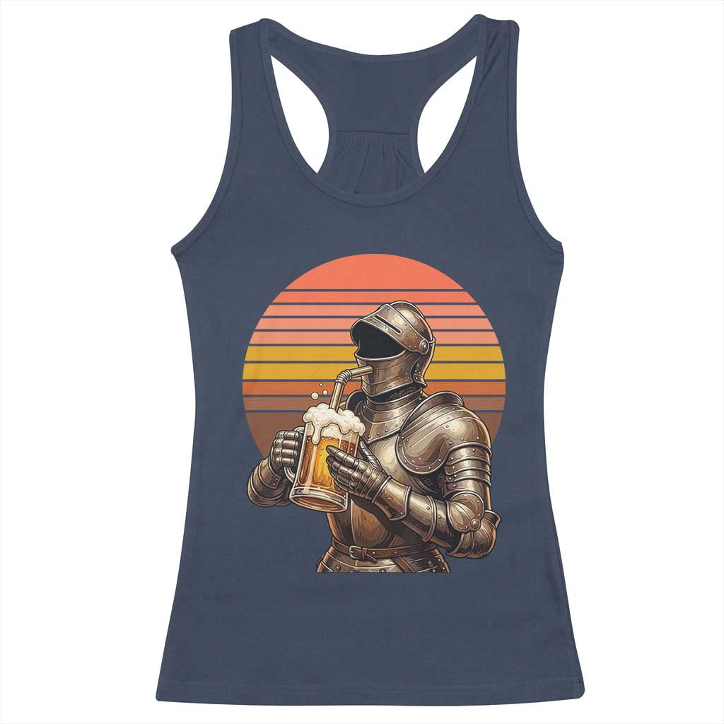 Funny Medieval Renaissance Drinker Racerback Tank Top Vintage Knight In Armor Beer Lover
