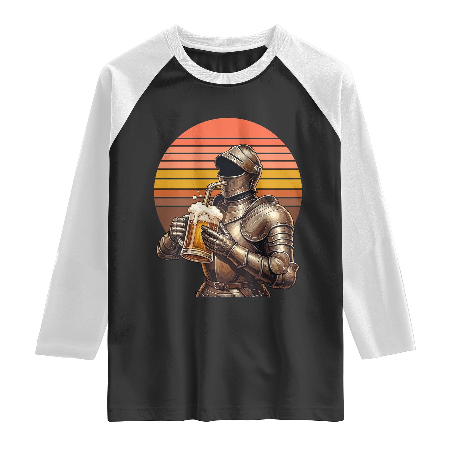 Funny Medieval Renaissance Drinker Raglan Shirt Vintage Knight In Armor Beer Lover TS12 Black White Print Your Wear