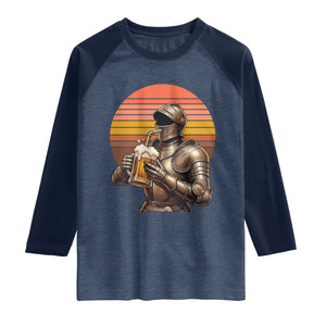 Funny Medieval Renaissance Drinker Raglan Shirt Vintage Knight In Armor Beer Lover