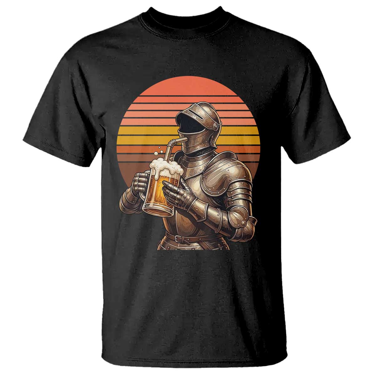 Funny Medieval Renaissance Drinker T Shirt Vintage Knight In Armor Beer Lover