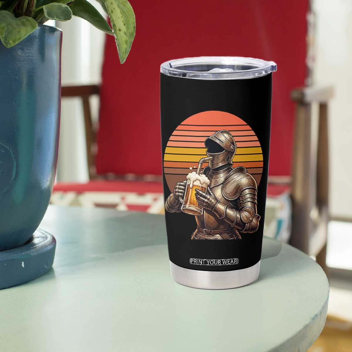 Funny Medieval Renaissance Drinker Tumbler Cup Vintage Knight In Armor Beer Lover
