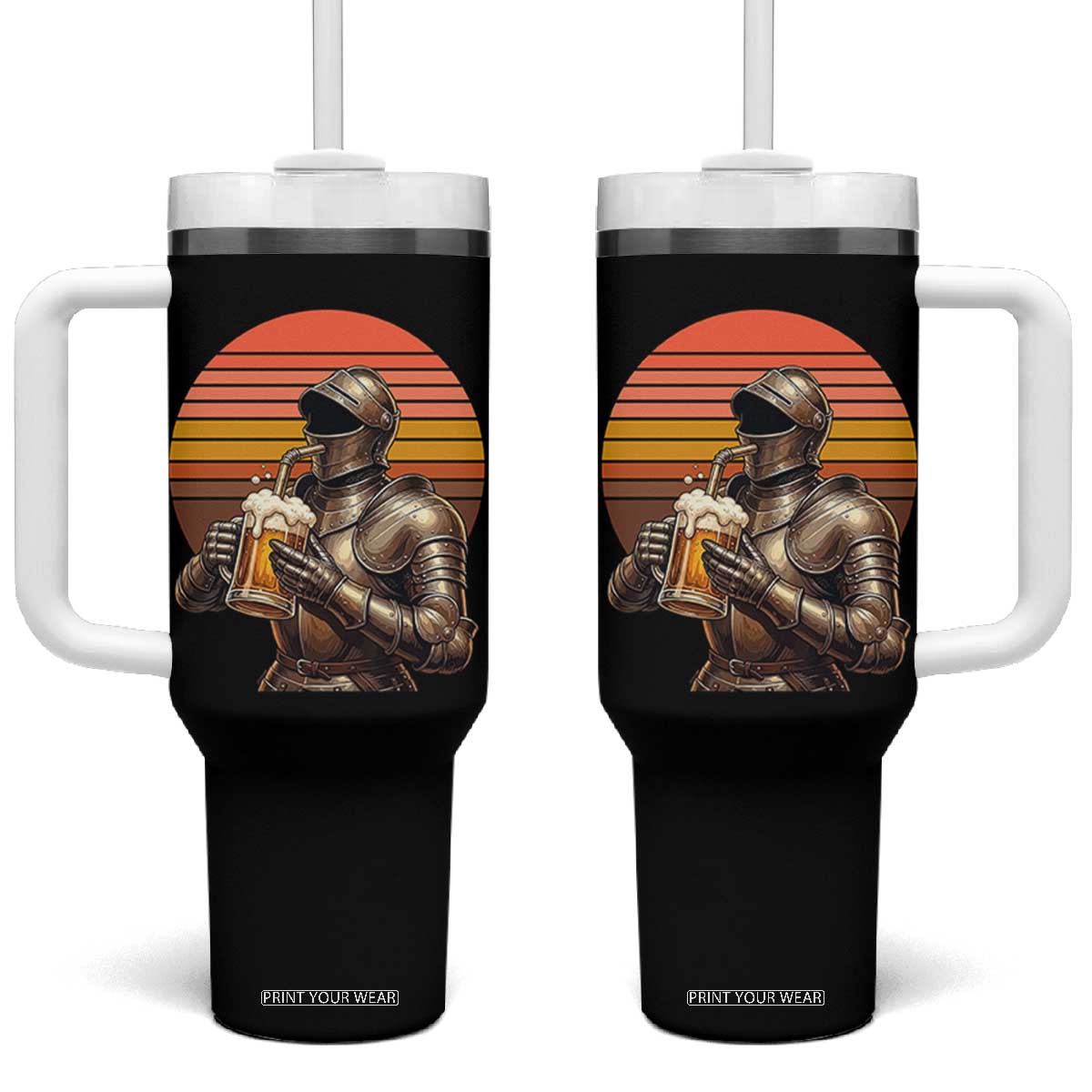 Funny Medieval Renaissance Drinker Tumbler With Handle Vintage Knight In Armor Beer Lover TS12 One Size: 40 oz Black Print Your Wear