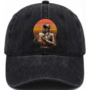Funny Medieval Renaissance Drinker Washed Cotton Baseball Cap Vintage Knight In Armor Beer Lover