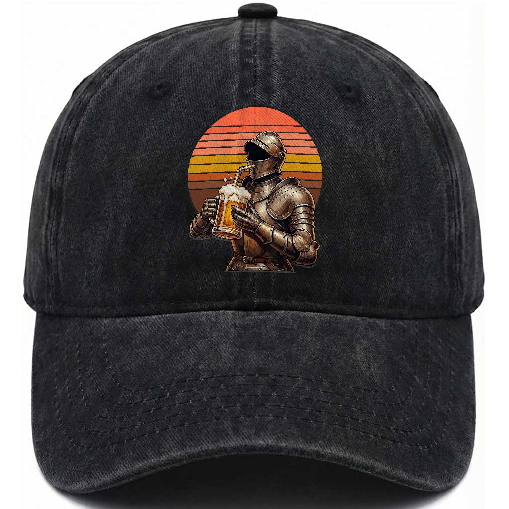 Funny Medieval Renaissance Drinker Washed Cotton Baseball Cap Vintage Knight In Armor Beer Lover TS12 Print Your Wear