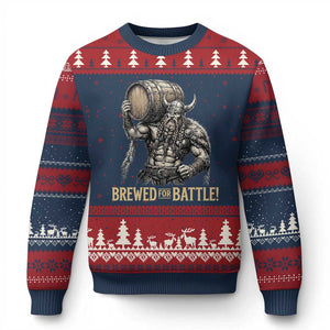 Vintage Viking Beer Drinker Warrior Gift Ugly Christmas Sweater Brewed For Battle