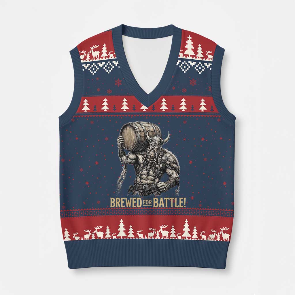 Vintage Viking Beer Drinker Warrior Gift V-Neck Knit Sweater Vest Brewed For Battle TS12 Navy Red Print Your Wear
