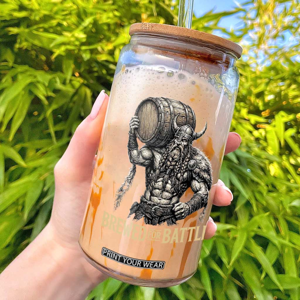 Vintage Viking Beer Drinker Warrior Gift Glass Can Brewed For Battle TS12 Black Print Your Wear