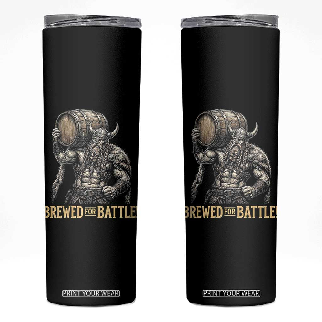 Vintage Viking Beer Drinker Warrior Gift Skinny Tumbler Brewed For Battle TS12 Black Print Your Wear