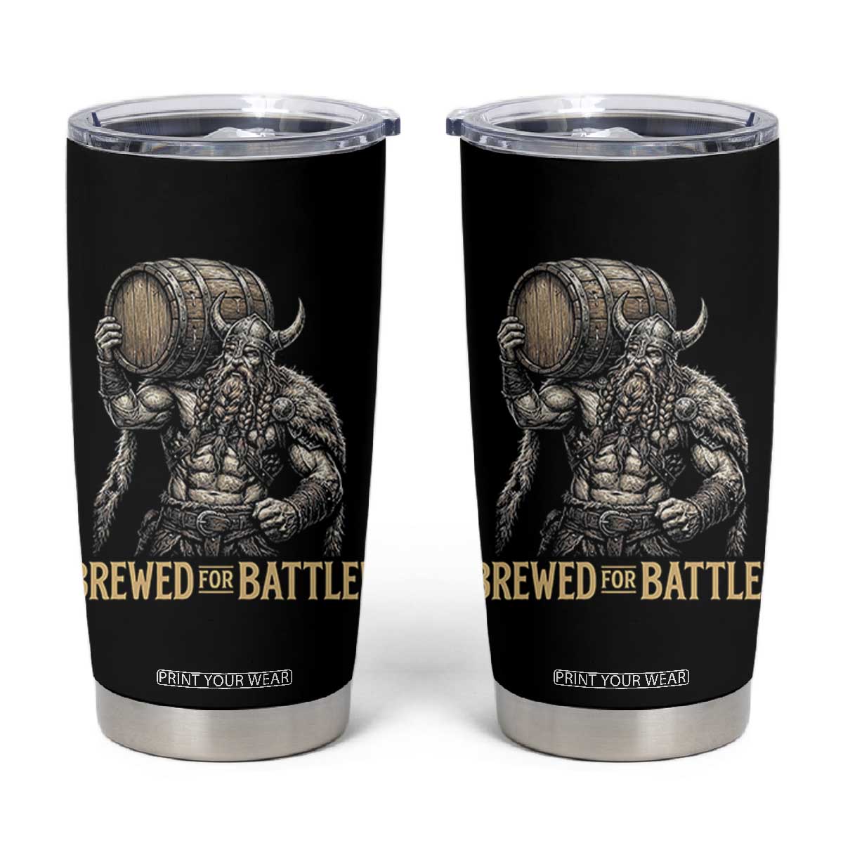 Vintage Viking Beer Drinker Warrior Gift Tumbler Cup Brewed For Battle TS12 Black Print Your Wear