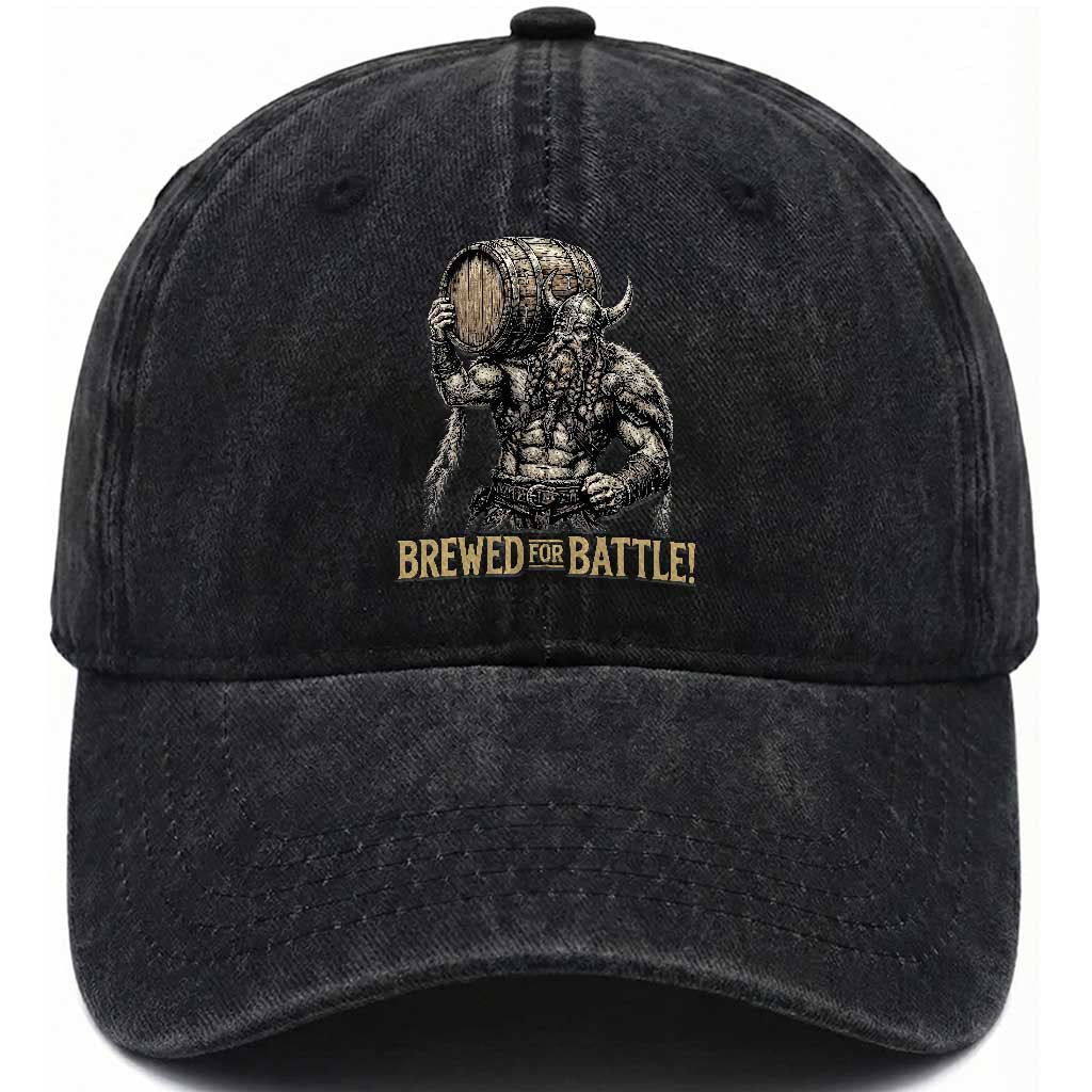 Vintage Viking Beer Drinker Warrior Gift Washed Cotton Baseball Cap Brewed For Battle TS12 Print Your Wear