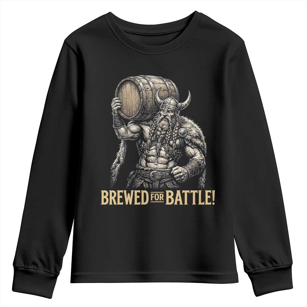 Vintage Viking Beer Drinker Warrior Gift Youth Sweatshirt Brewed For Battle TS12 Black Print Your Wear