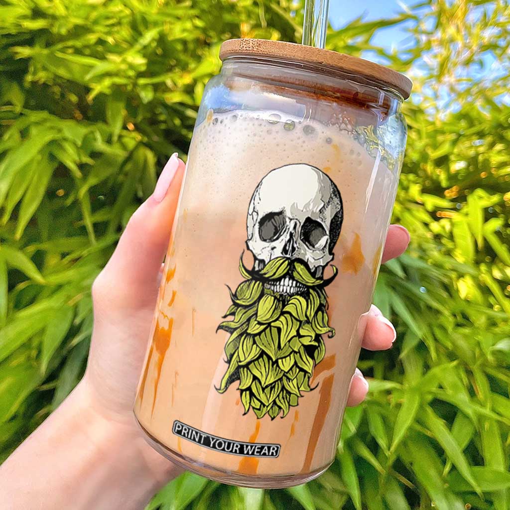 Vintage Craft Brewer Beer Lover Gift Glass Can Beer Hops Beard Skull TS12 White Print Your Wear