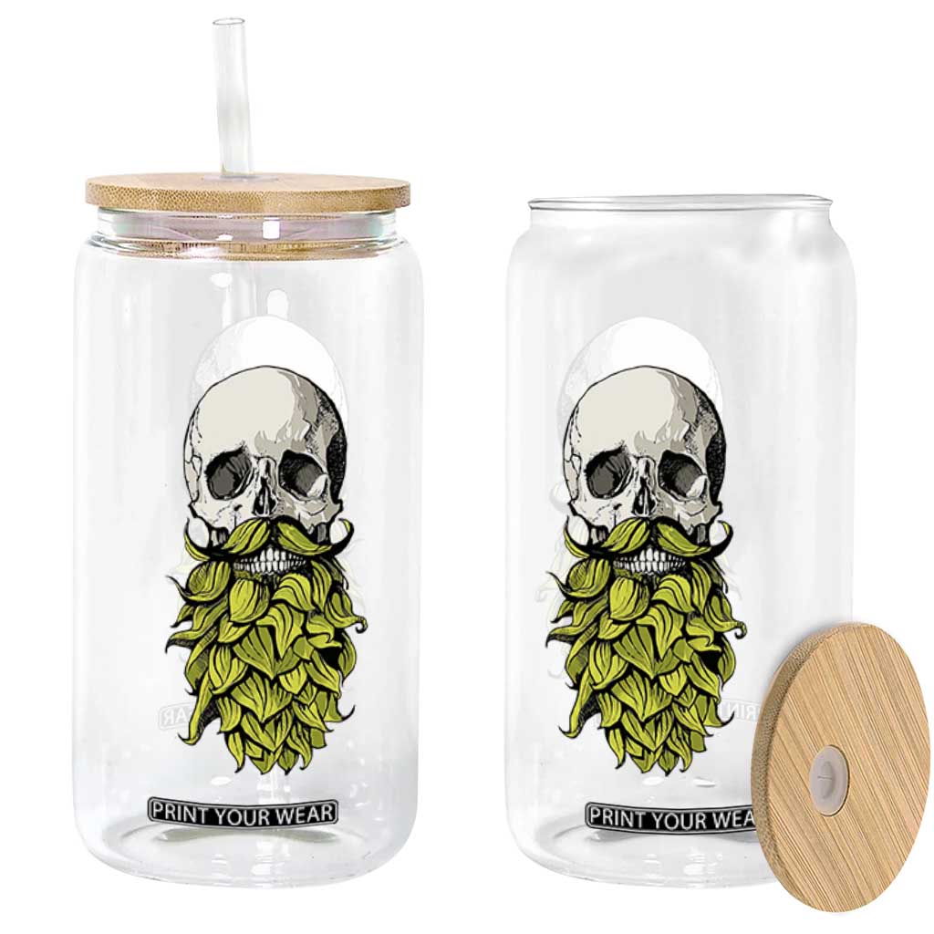 Vintage Craft Brewer Beer Lover Gift Glass Can Beer Hops Beard Skull