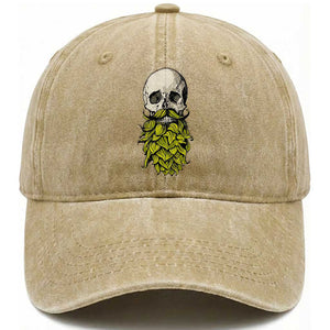 Vintage Craft Brewer Beer Lover Gift Washed Cotton Baseball Cap Beer Hops Beard Skull