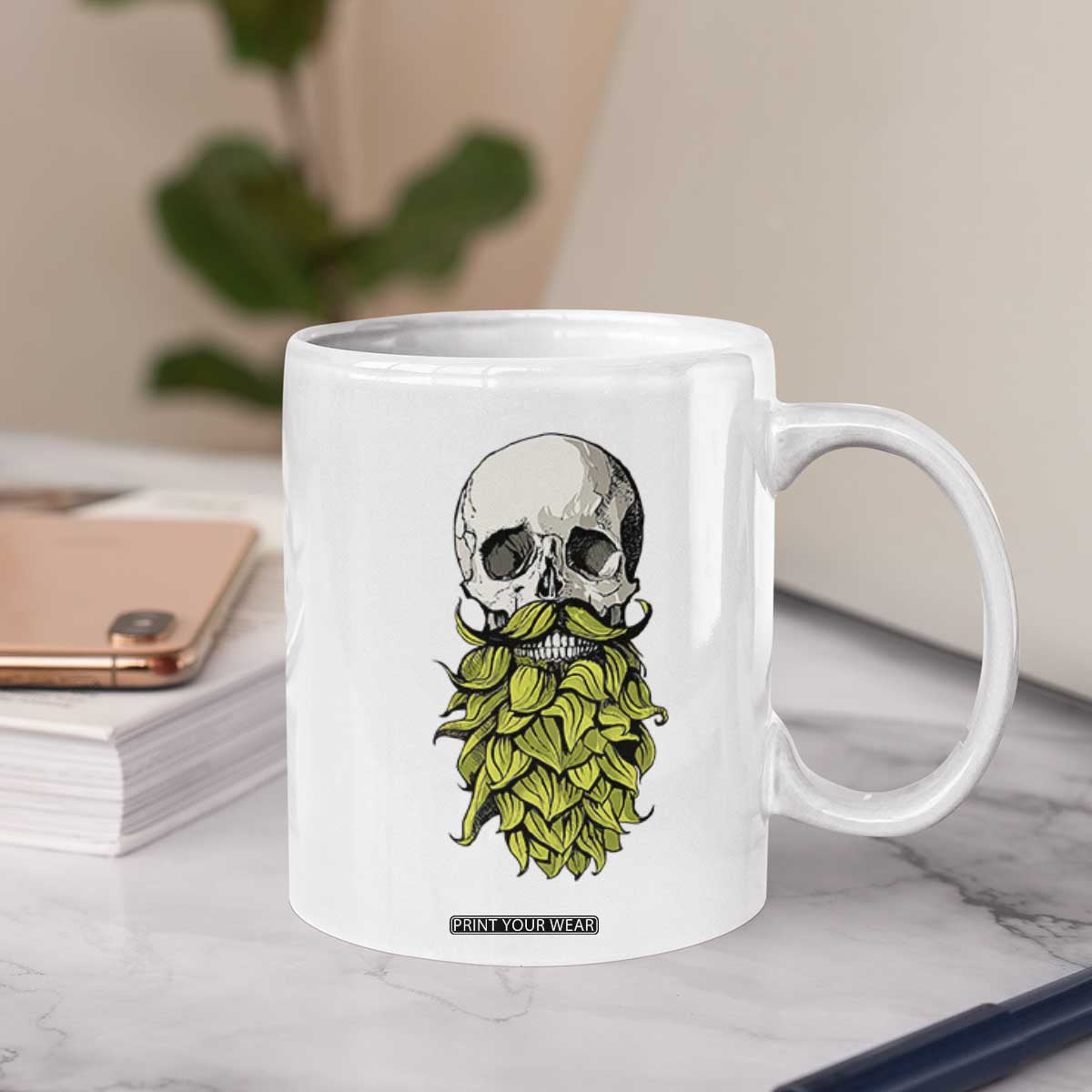 Vintage Craft Brewer Beer Lover Gift Coffee Mug Beer Hops Beard Skull