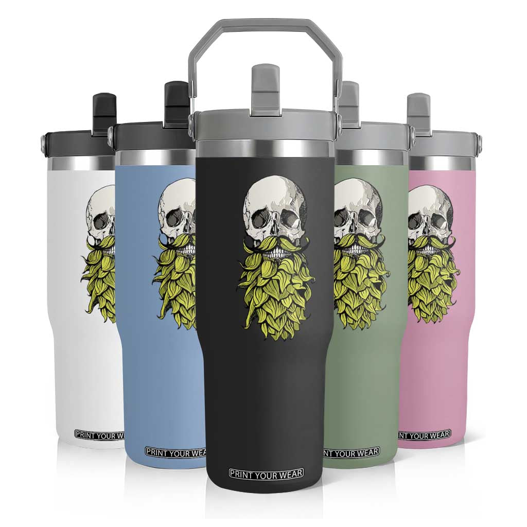 Vintage Craft Brewer Beer Lover Gift Flip Straw Tumbler Beer Hops Beard Skull