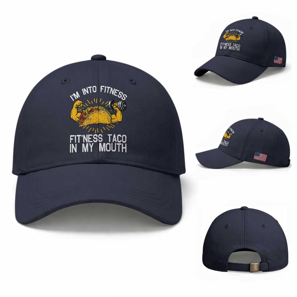 Funny Tacos Lover Baseball Cap I Am Into Fitness TS12 Baseball Cap Universal Fit Navy Print Your Wear