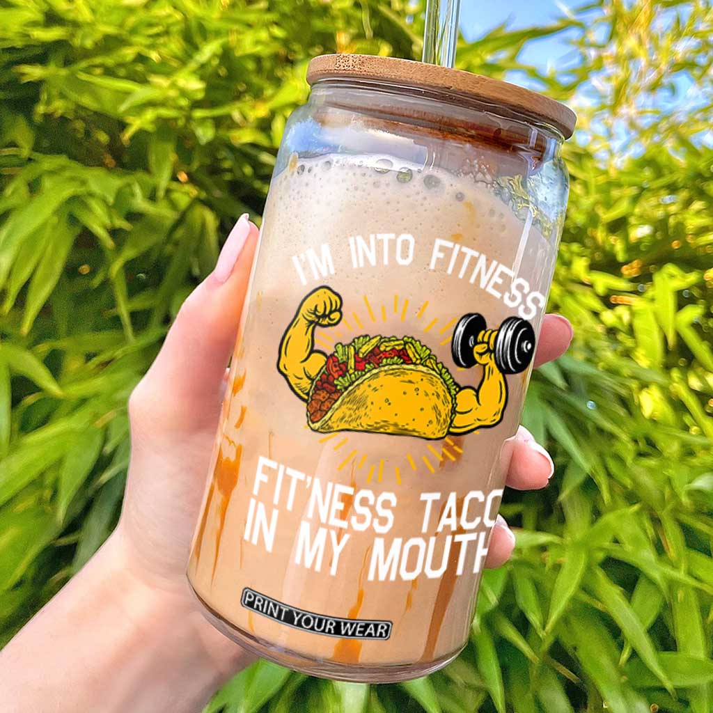 Funny Tacos Lover Glass Can I Am Into Fitness TS12 Black Print Your Wear