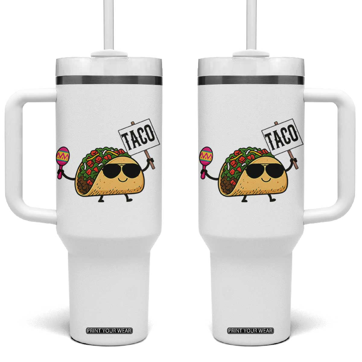 Tacos Lovers Tumbler With Handle Mexican Food Lover Gift TS12 One Size: 40 oz White Print Your Wear