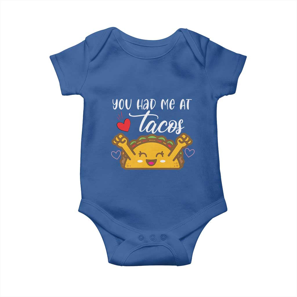 Funny Taco Lover Baby Onesie You Had Me At Tacos TS12 Royal Blue Print Your Wear