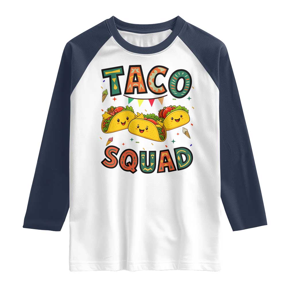 Taco Squad Raglan Shirt Funny Mexican Food Lovers Gift TS12 White Navy Print Your Wear