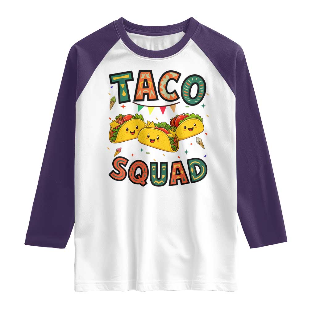 Taco Squad Raglan Shirt Funny Mexican Food Lovers Gift TS12 White Purple Print Your Wear