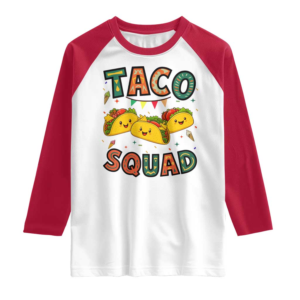 Taco Squad Raglan Shirt Funny Mexican Food Lovers Gift TS12 White Red Print Your Wear