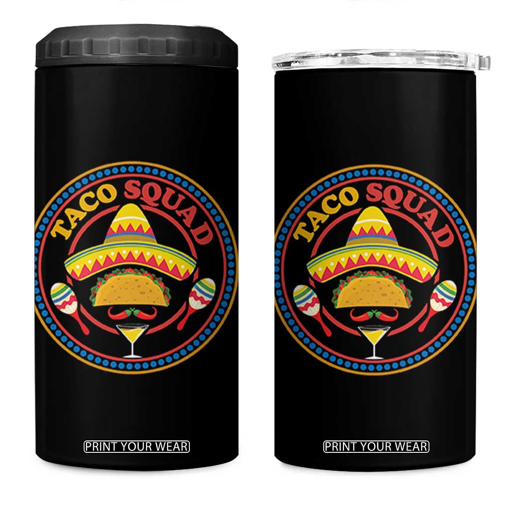 Taco Squad 4 in 1 Can Cooler Tumbler Mexican Food Lovers Gift TS12 One Size: 16 oz Black Print Your Wear