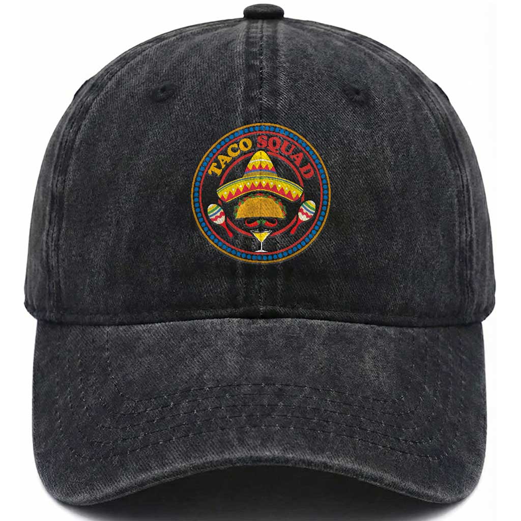 Taco Squad Washed Cotton Baseball Cap Mexican Food Lovers Gift TS12 Washed Cap Universal Fit Black Print Your Wear