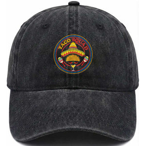 Taco Squad Washed Cotton Baseball Cap Mexican Food Lovers Gift TS12 Washed Cap Universal Fit Black Print Your Wear
