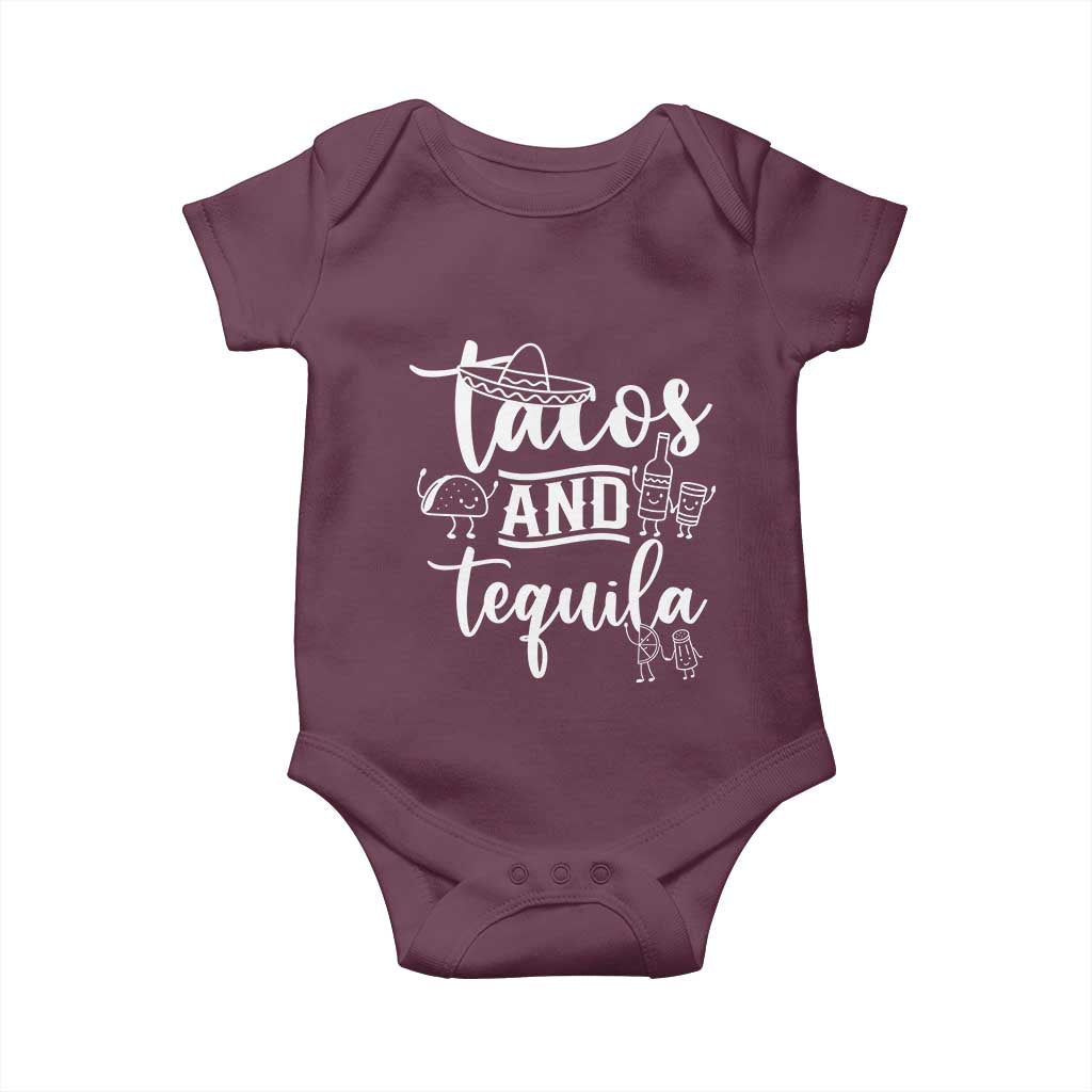 Tacos And Tequila Lover Baby Onesie Funny Humor Gift TS12 Maroon Print Your Wear