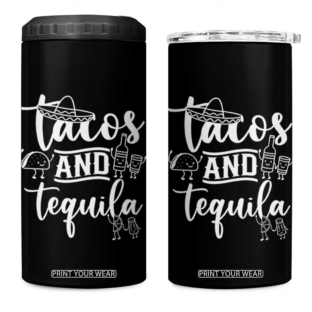 Tacos And Tequila Lover 4 in 1 Can Cooler Tumbler Funny Humor Gift TS12 One Size: 16 oz Black Print Your Wear
