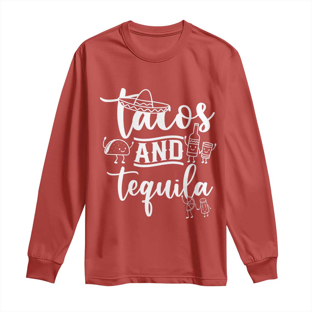 Tacos And Tequila Lover Long Sleeve Shirt Funny Humor Gift TS12 Red Print Your Wear