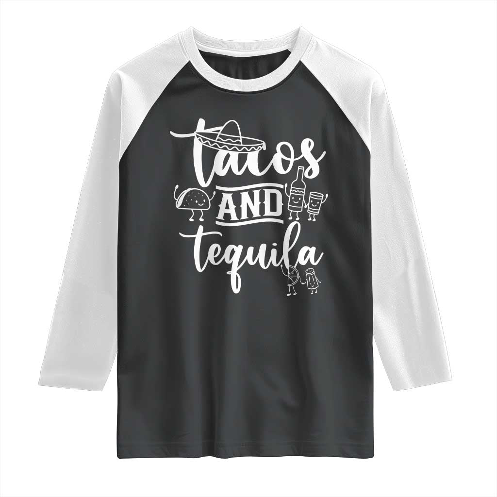 Tacos And Tequila Lover Raglan Shirt Funny Humor Gift TS12 Black White Print Your Wear