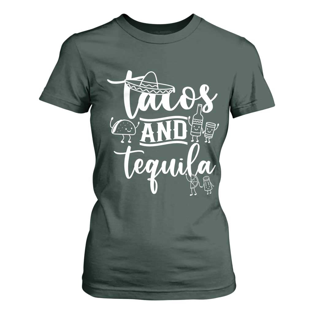 Tacos And Tequila Lover T Shirt For Women Funny Humor Gift TS12 Dark Forest Green Print Your Wear