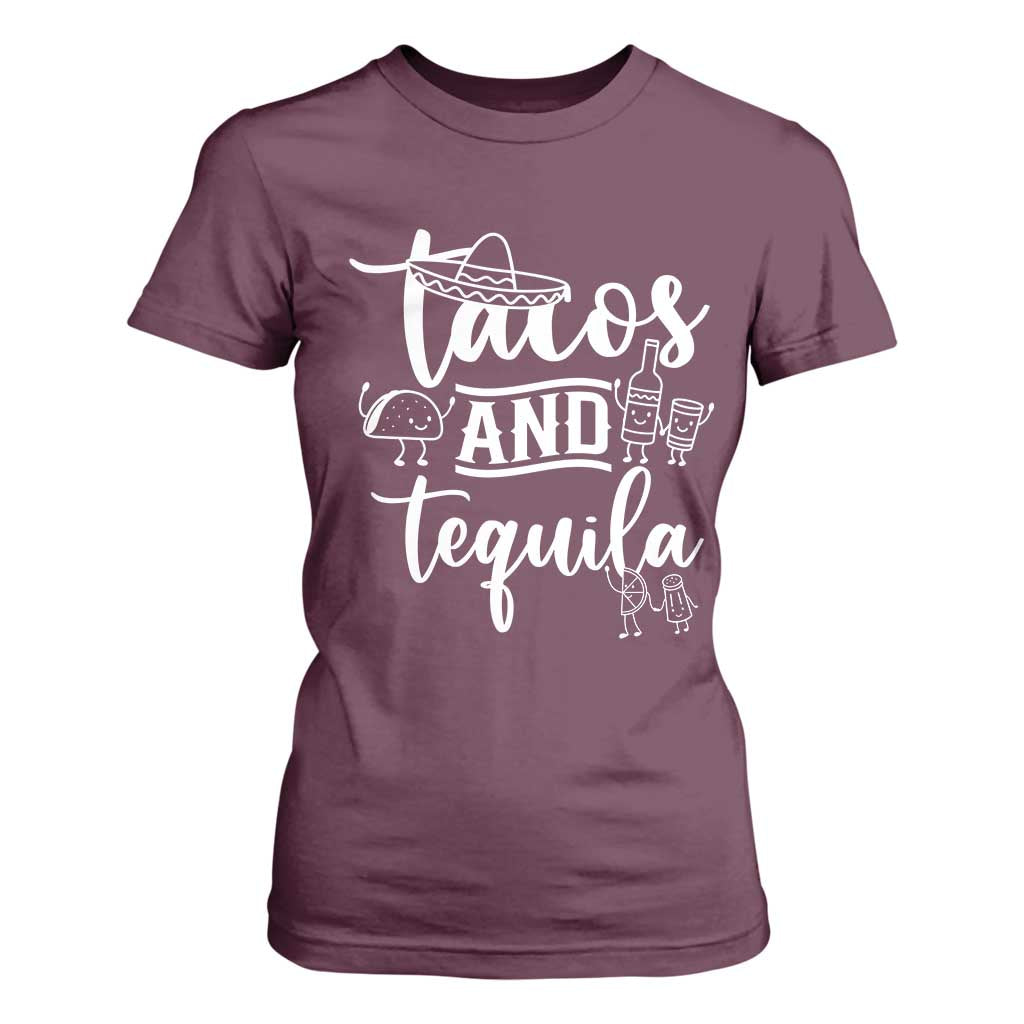 Tacos And Tequila Lover T Shirt For Women Funny Humor Gift TS12 Maroon Print Your Wear