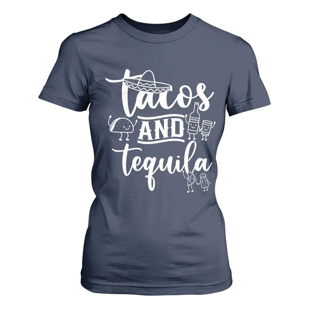 Tacos And Tequila Lover T Shirt For Women Funny Humor Gift TS12 Navy Print Your Wear