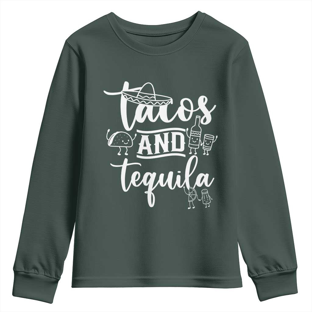 Tacos And Tequila Lover Youth Sweatshirt Funny Humor Gift TS12 Dark Forest Green Print Your Wear