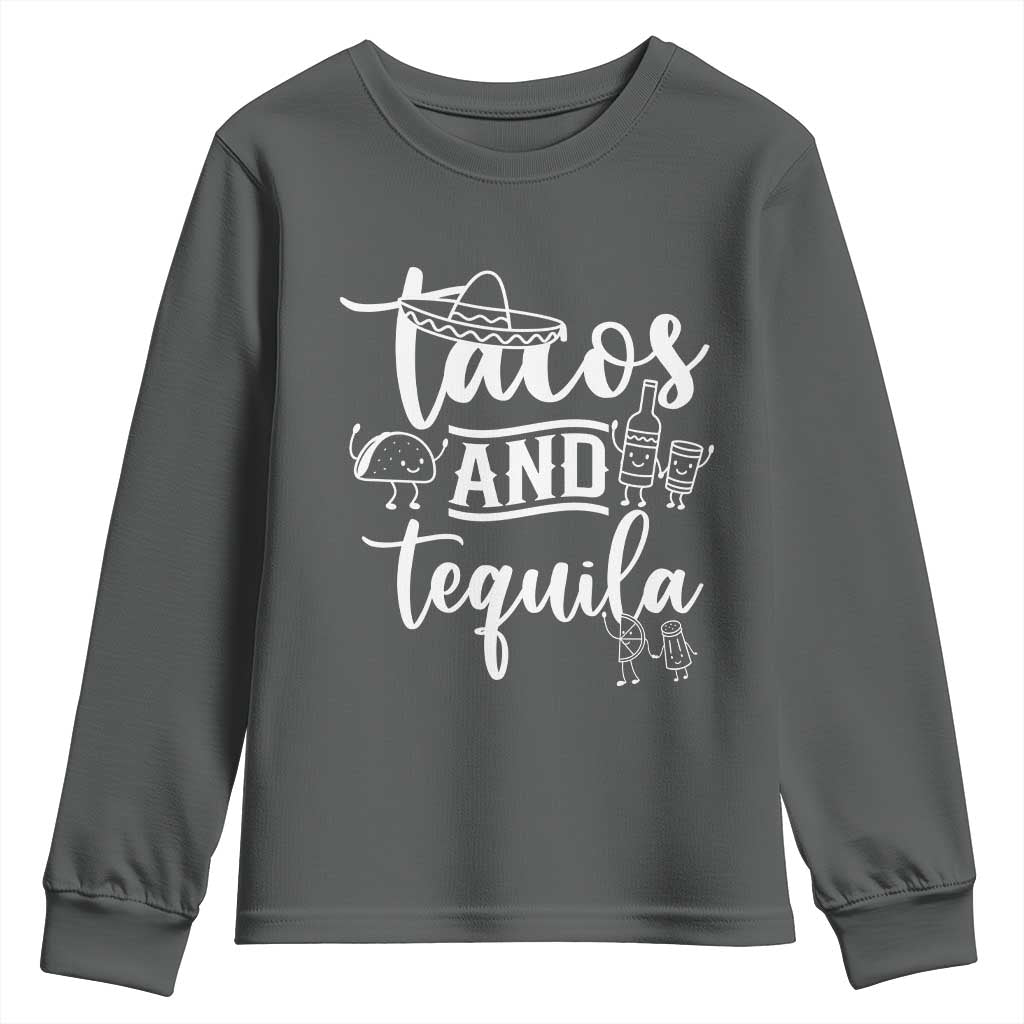 Tacos And Tequila Lover Youth Sweatshirt Funny Humor Gift TS12 Dark Heather Print Your Wear