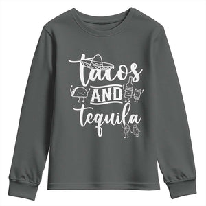Tacos And Tequila Lover Youth Sweatshirt Funny Humor Gift TS12 Dark Heather Print Your Wear