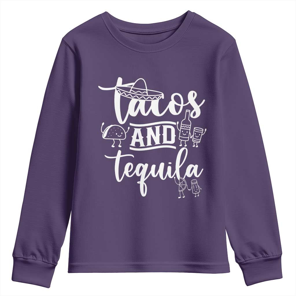 Tacos And Tequila Lover Youth Sweatshirt Funny Humor Gift TS12 Purple Print Your Wear