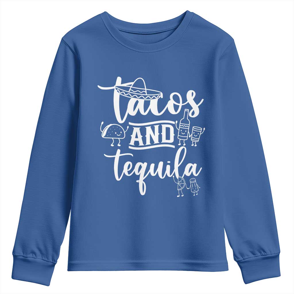 Tacos And Tequila Lover Youth Sweatshirt Funny Humor Gift TS12 Royal Blue Print Your Wear