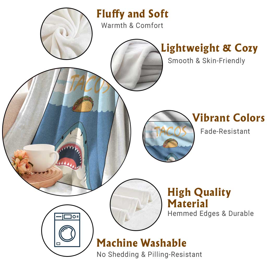 Funny Tacos Lover Throw Blanket Shark Attack Humor Gift TS12 Print Your Wear