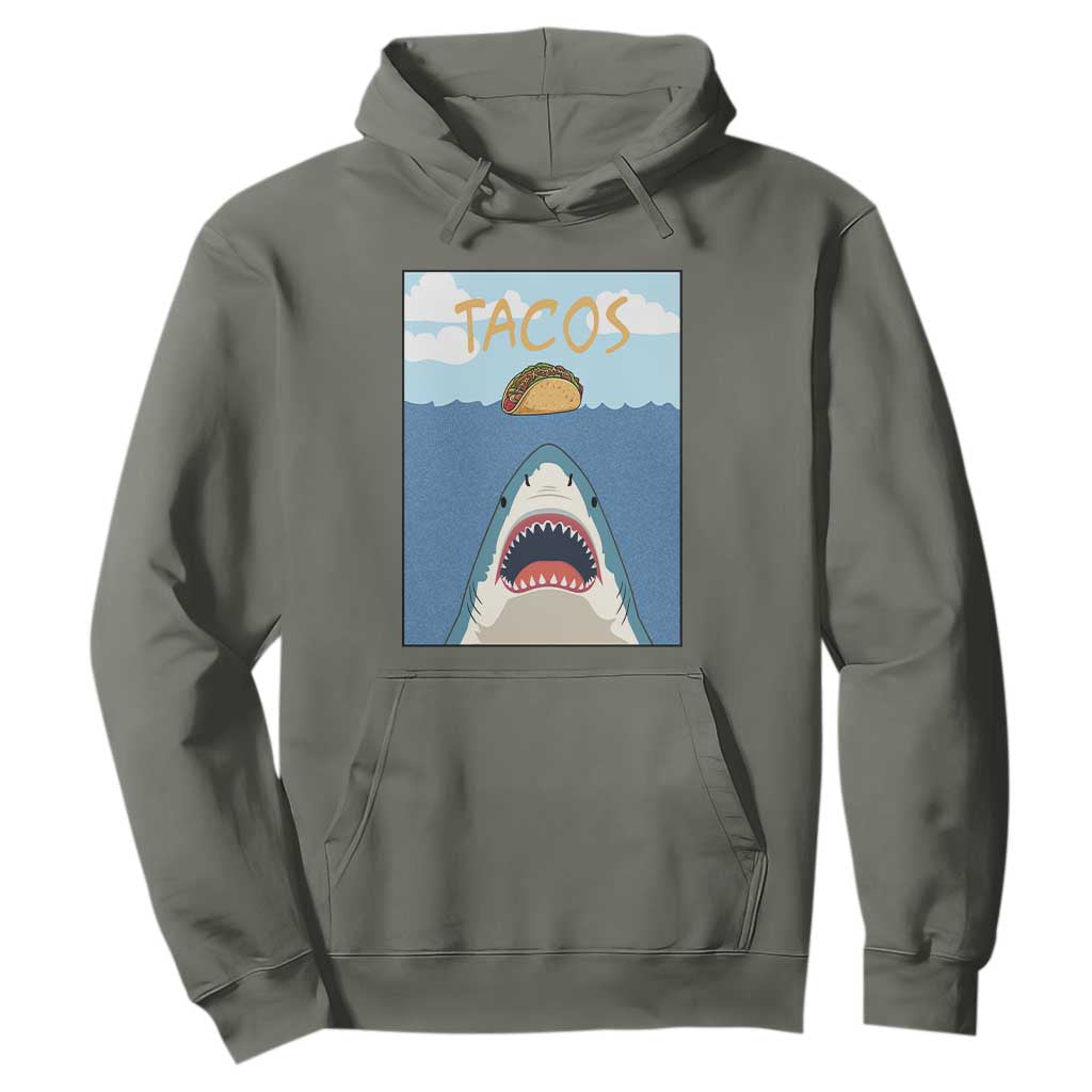 Funny Tacos Lover Hoodie Shark Attack Humor Gift TS12 Military Green Print Your Wear