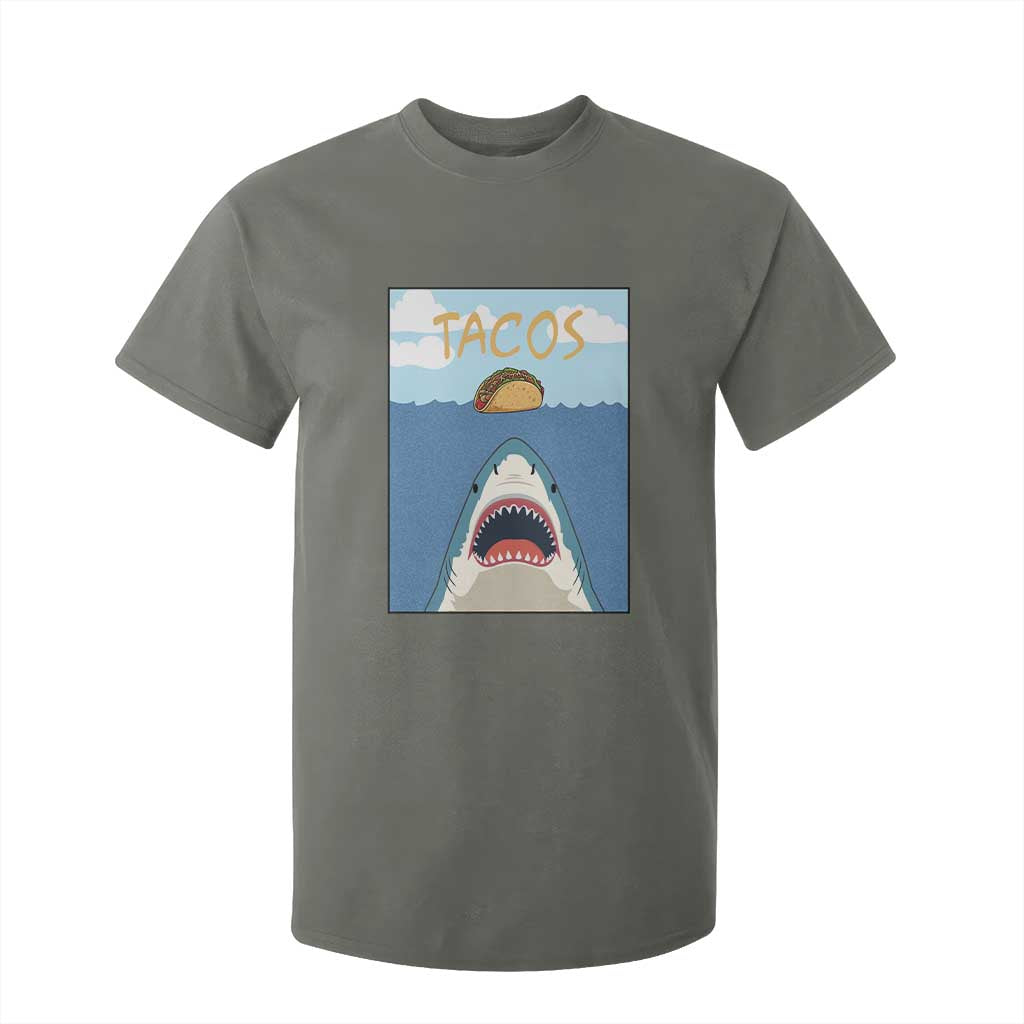 Funny Tacos Lover T Shirt For Kid Shark Attack Humor Gift TS12 Military Green Print Your Wear