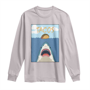 Funny Tacos Lover Long Sleeve Shirt Shark Attack Humor Gift TS12 Ice Gray Print Your Wear