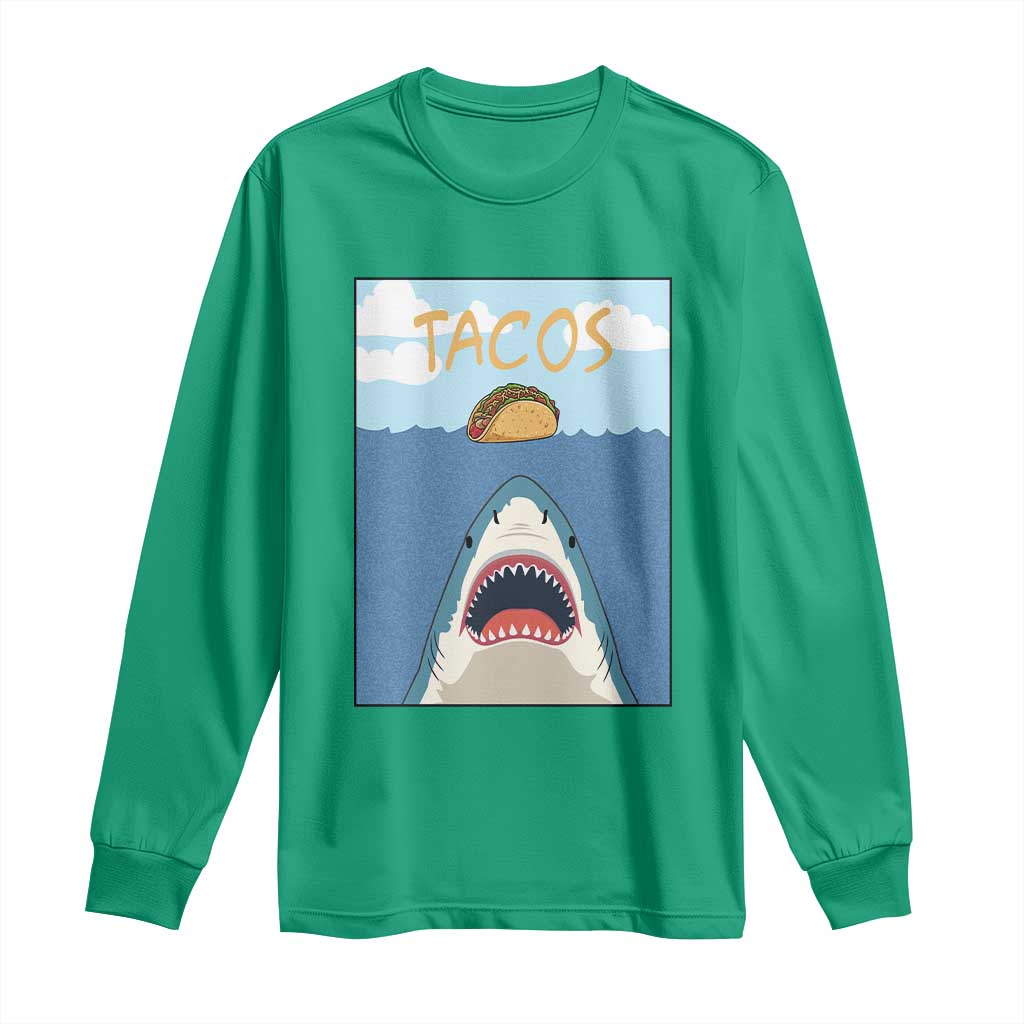 Funny Tacos Lover Long Sleeve Shirt Shark Attack Humor Gift TS12 Irish Green Print Your Wear