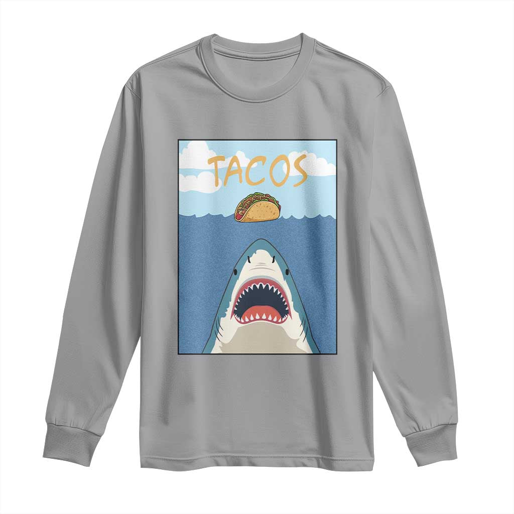 Funny Tacos Lover Long Sleeve Shirt Shark Attack Humor Gift TS12 Sport Gray Print Your Wear
